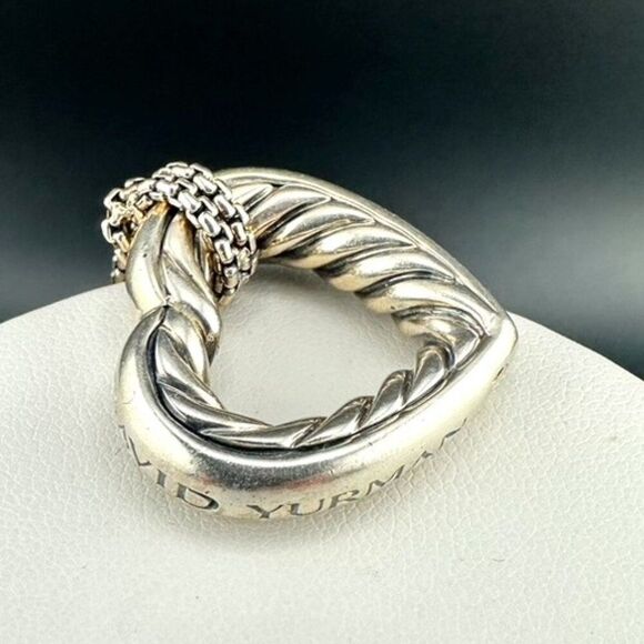 Authentic David Yurman Sterling Silver & 18k Gold Lg Open Heart Cable Necklace - Picture 3 of 11